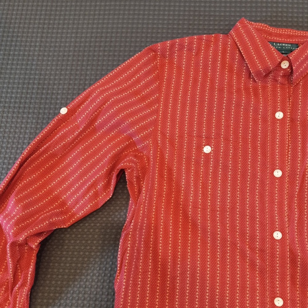 Ralph Lauren Sz L 10 12 Red Polka Dot Calico Vintage Country Blouse Shirt Top - Picture 2 of 6